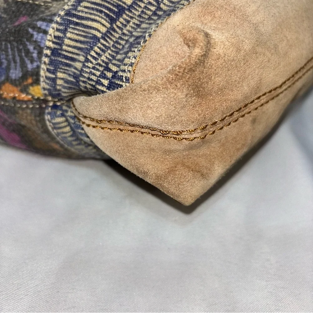 FOSSIL Vtg Boho Floral Canvas Suede Leather Crossbody Shoulder Bag - Picture 10 of 14